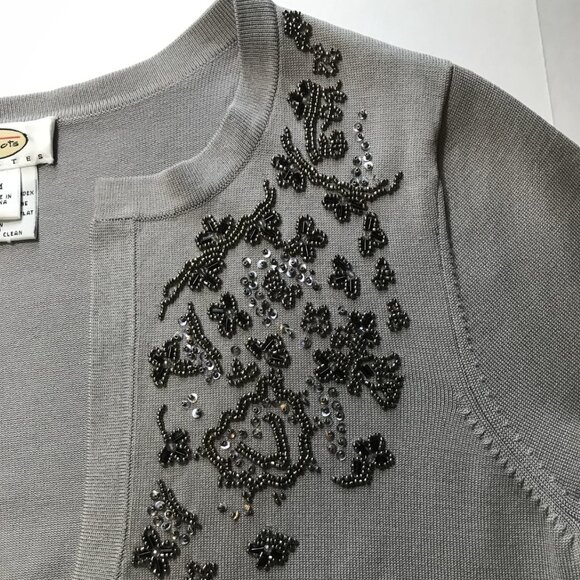 Talbots Petites Gray Beaded Silk Blend Twinset - Picture 7 of 16
